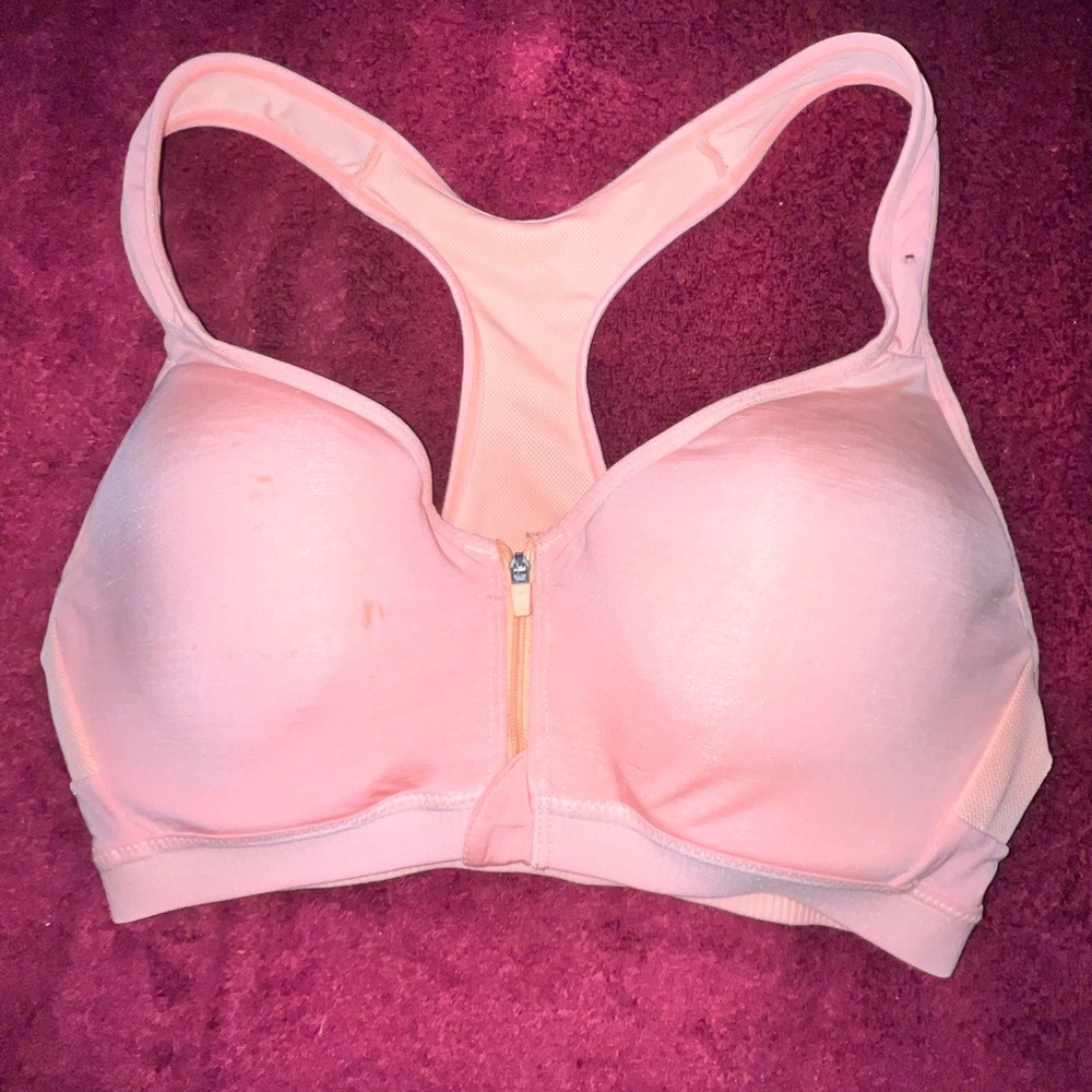 Pink Front-Zip Racerback Sports Bra